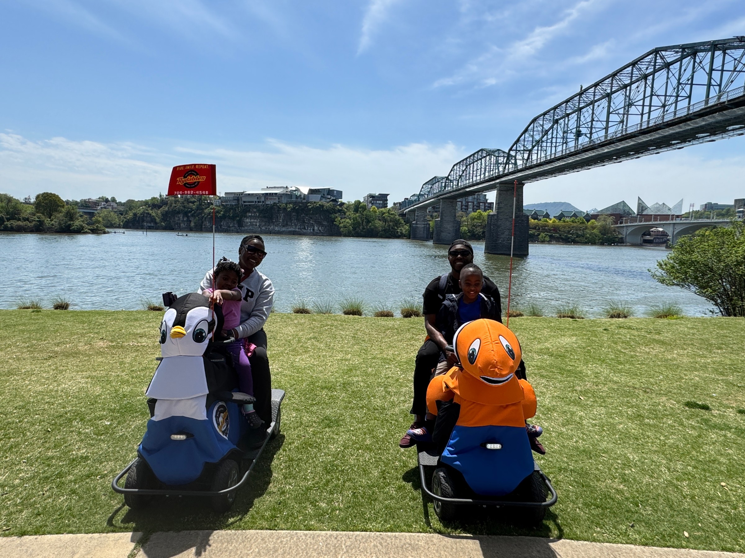 a group of people on a bridge